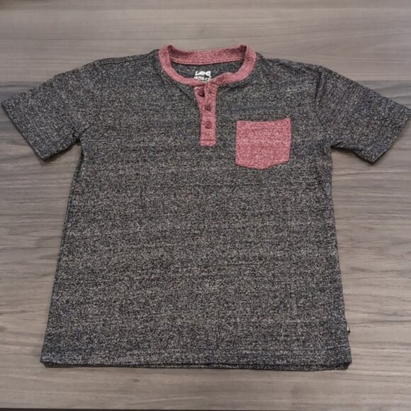 3/$20 LEE Short Sleeve Pocket Tee Henley Top Contrast Trim Marled - Picture 7 of 8